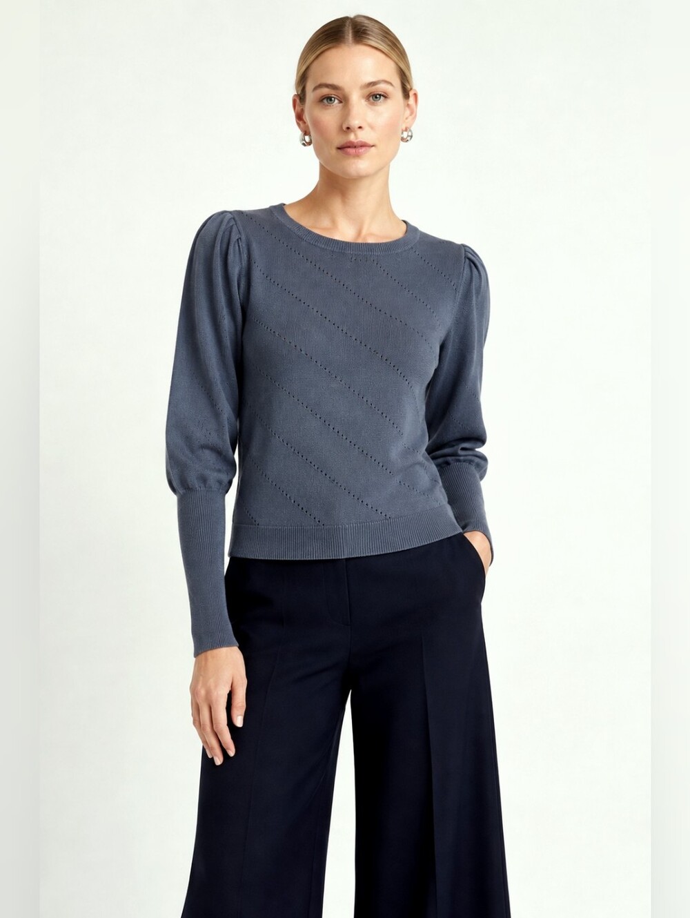 Milly Navy Blue Diagonal Pointelle Sweater
